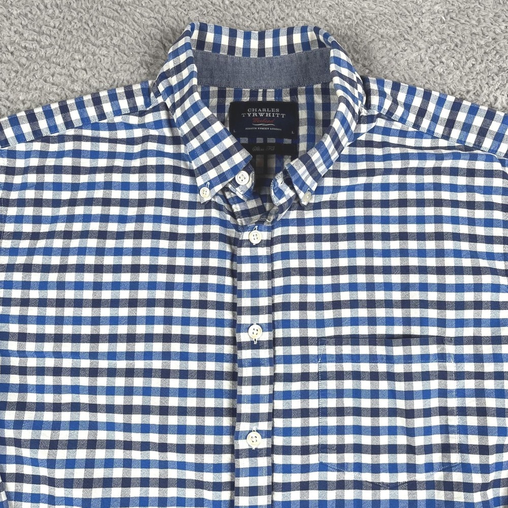 Charles Tyrwhitt Shirt Large Mens Weekend Slim‎ Fit Blue & Black Button Down